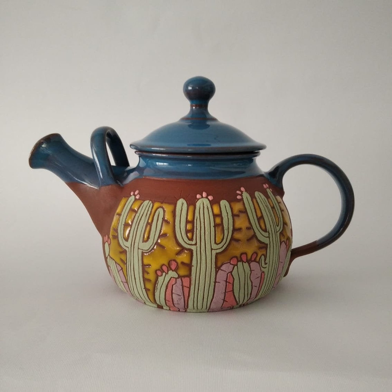 Pottery Teapot Unique Teapot With Cactus Ceramic Tea Pot Etsy UK