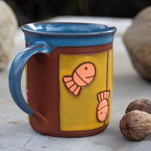 Fish mug, Coffee mug pottery, Handmade kids mug, Big coffee mug, Animal pottery, Mug pottery, Ceramic mug, Handmade tea cup, Animals mug image 6