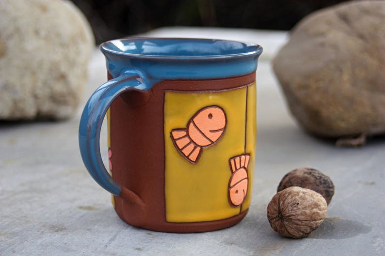 Fish mug, Coffee mug pottery, Handmade kids mug, Big coffee mug, Animal pottery, Mug pottery, Ceramic mug, Handmade tea cup, Animals mug image 6