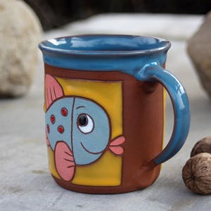 Fish mug, Coffee mug pottery, Handmade kids mug, Big coffee mug, Animal pottery, Mug pottery, Ceramic mug, Handmade tea cup, Animals mug image 7