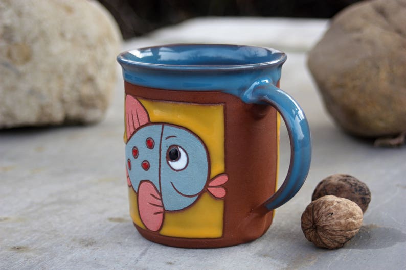 Fish mug, Coffee mug pottery, Handmade kids mug, Big coffee mug, Animal pottery, Mug pottery, Ceramic mug, Handmade tea cup, Animals mug image 7