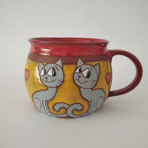 Pottery mug, Cat accessories, Ceramic mug, Handmade mug, Cat mug, OOAK mug, Unique mug, Coffee mug