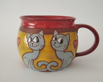 Pottery mug, Cat accessories, Ceramic mug, Handmade mug, Cat mug, OOAK mug, Unique mug, Coffee mug