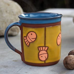 Fish mug, Coffee mug pottery, Handmade kids mug, Big coffee mug, Animal pottery, Mug pottery, Ceramic mug, Handmade tea cup, Animals mug image 5