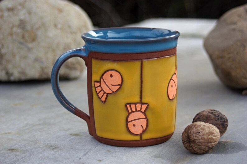 Fish mug, Coffee mug pottery, Handmade kids mug, Big coffee mug, Animal pottery, Mug pottery, Ceramic mug, Handmade tea cup, Animals mug image 5