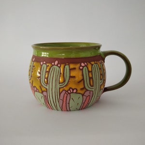 Mug with cactus, Cactus lover's gift, Pottery cactus mug, Coffee mug handmade, Cactus cup, Coffee mug, Pottery mug handmade, Big coffee cup image 8