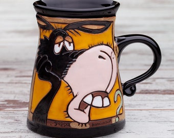 Handmade ceramic mug with donkey, Pottery mugs, Handmade mugs, Funny coffee mug, Tea mug, Kids mug, Funny mug kids, Cute kids cup, Mugs
