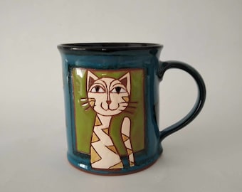 Cup with cat, Handmade coffee mug, Pottery cat cup, Cat mug, Coffee cup, Unique coffee cup, Ceramic tea mug, Pottery handmade