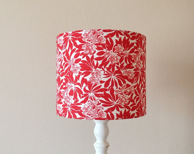 Lampshade red, white, floral drum lampshade, modern lampshade, girl chandelier, boho chandelier, boho lampshade