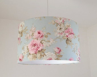 Lampshade floral light blue, shabby turquoise floral drum lampshade, chic lampshade, elegant lampshade for girl, for children, home decor