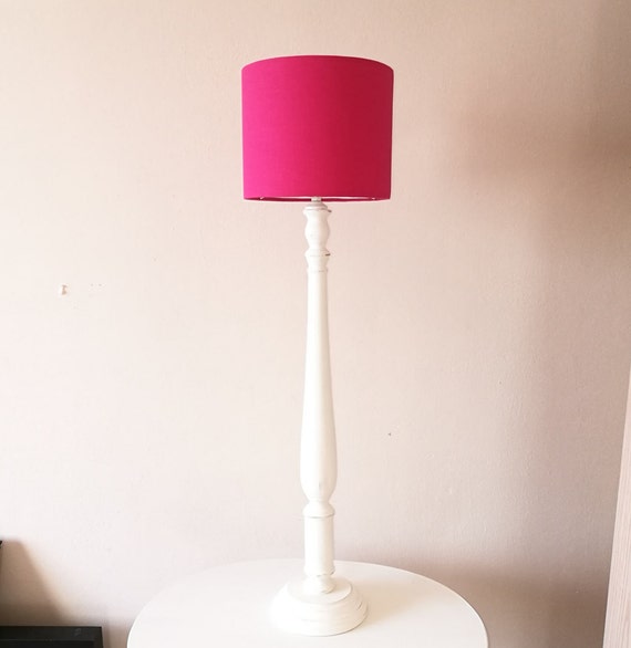 Wood Lamp With Fuchsia Pink Lampshade Chic Drum Wood Lamp With Fuchsia Pink Lampshade, Small Fuschia Lamp Shade
