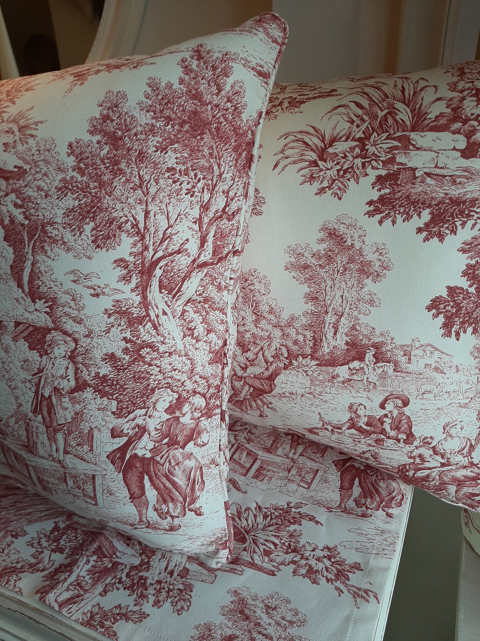Toile De Jouy Pillow Shabby Pillow Red and White Chic Etsy