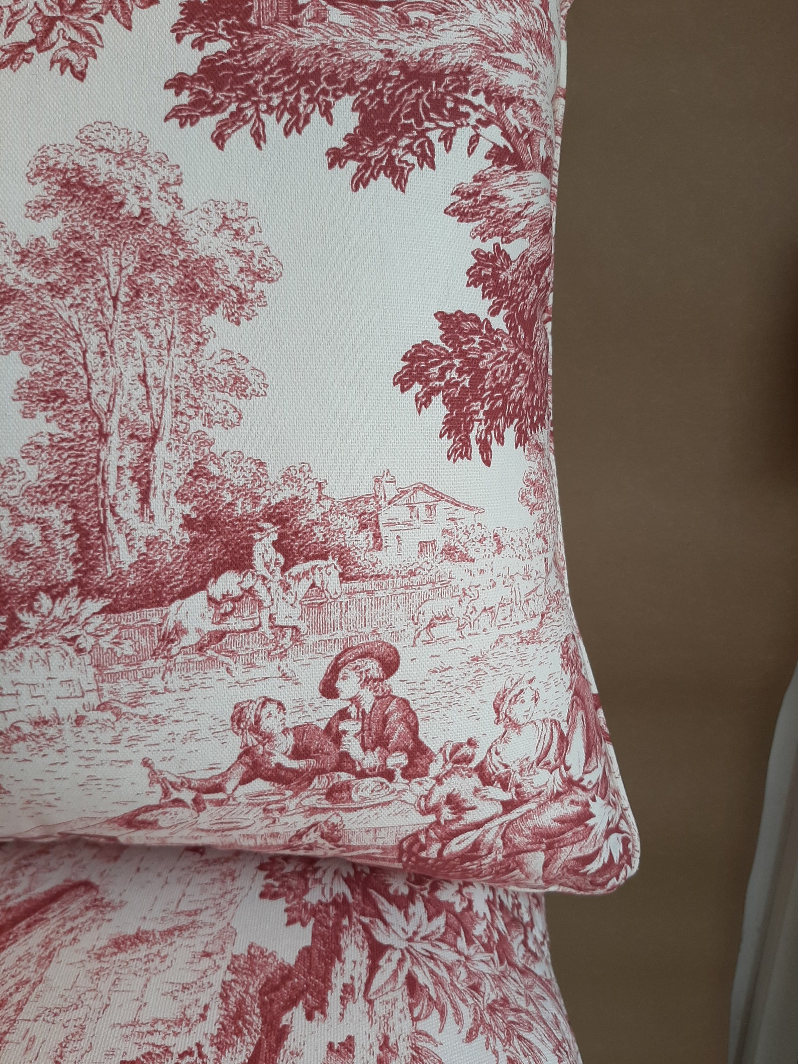 Toile De Jouy Pillow Shabby Pillow Red and White Chic Etsy