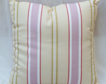 Striped pillow pink, green, yellow, white cotton cover