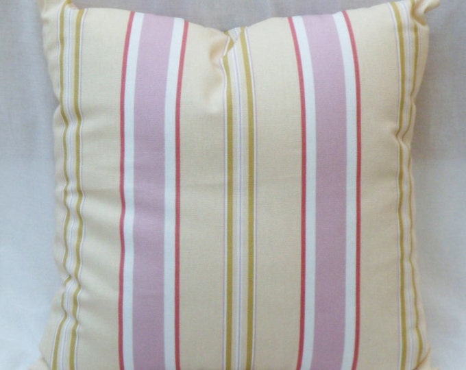 Striped pillow pink, green, yellow, white cotton cover
