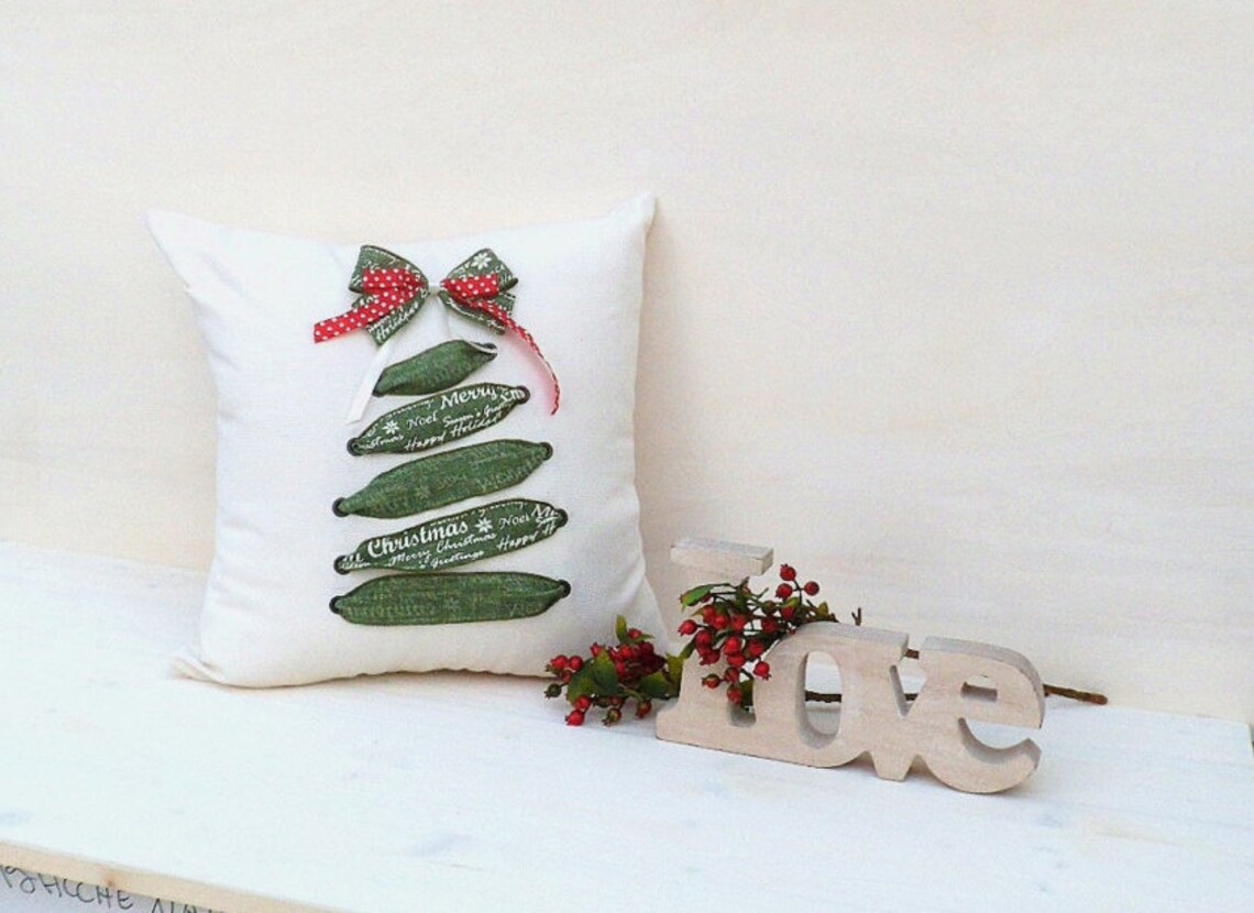 Christmas pillow white pillow Christmas tree pillow green Etsy