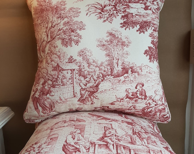 Fodera cuscino Toile de jouy rosso