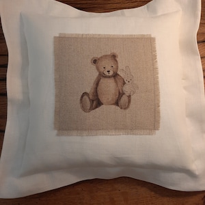 cushion in pure ivory linen with teddy bearl, shabby pillow, ivory and beige, chic elegant cushion cover, handmade in Italy for home decor