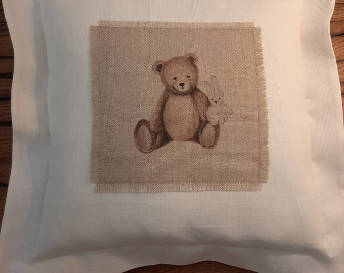 Fodera cuscino in lino con orsetto