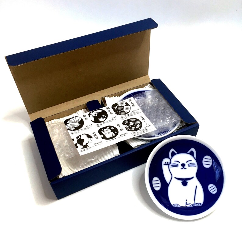 Set 6 Japan Lucky Plates Engi Club Indigo Color Japanese Lucky Goods