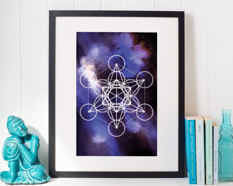 Metatrons Cube Meditation Poster Universe Watercolor Art | Etsy