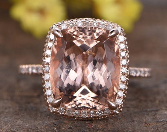 5.5ct morganite engagement ring 18k rose gold,diamond ring,art deco floral band,natrual morganite ring morganite jewelry statement ring