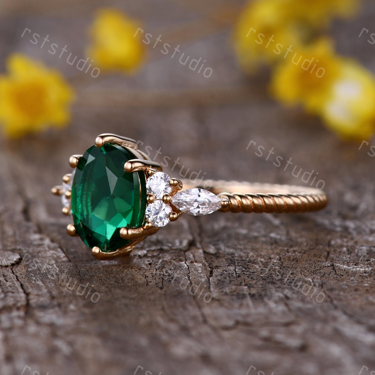 Anillo De Boda De Labradorita De Corte Redondo De 8 Mm Y 2 Quilates / Anillo De Compromiso
