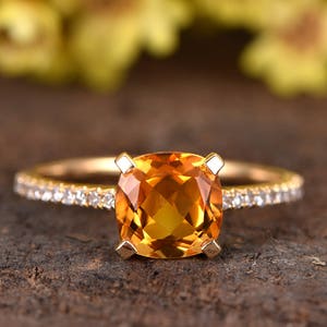 7mm amarillo Citrine anillo de compromiso anillo de citrino media eternidad banda de diamantes citrino joyería aniversario anillo de piedra de nacimiento anillo promesa anillo
