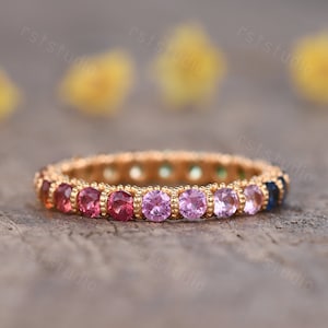 Unique  Natural Rainbow Sapphire Engagement Ring Blue Purple Green Red Gemstone Ring Rainbow Rings Promise Ring Minimalist Sapphire Jewelry