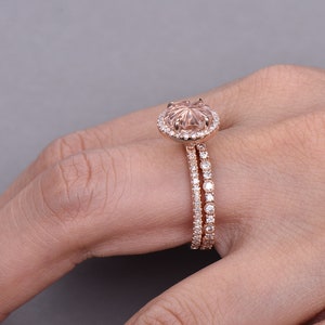 Unique Morganite Engagement Ring Vintage Morganite Gemstone Ring Diamond Wedding Band 14K Rose Gold Morganite Ring Anniversary Gifts image 6