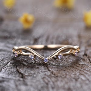 Tanzanite V Ring: Solid Gold Vine Wedding Band, December Birthstone