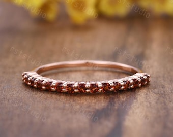 Vintage 14k Rose Gold Garnet Eternity Band, January Birthstone Ring