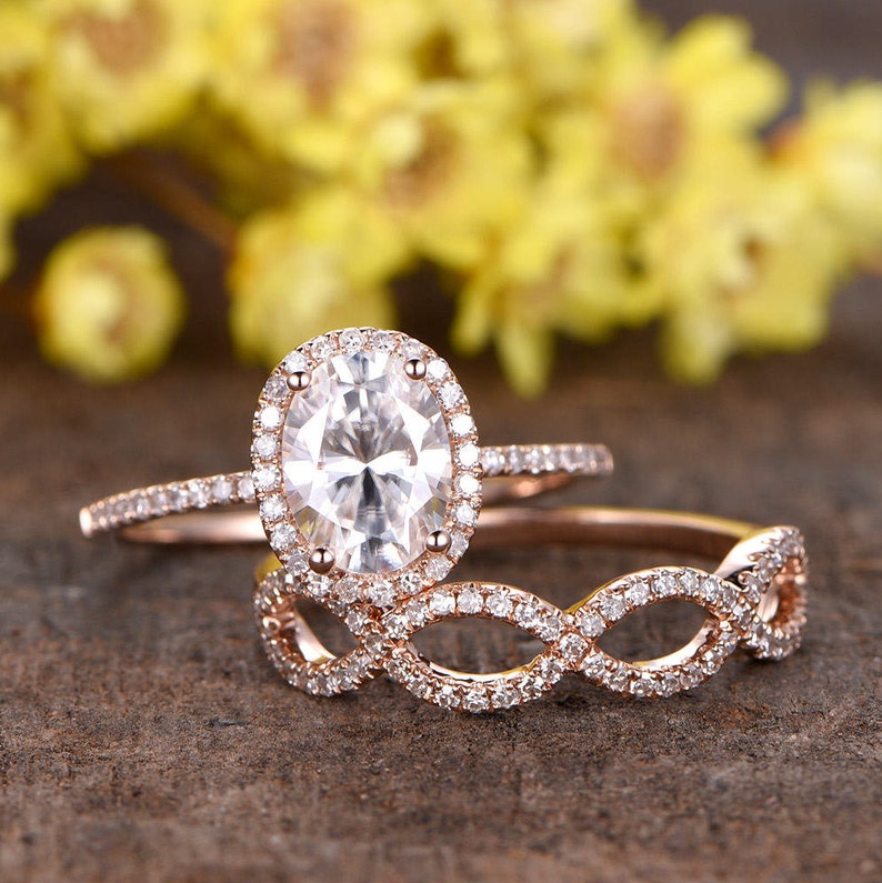 Moissanite Engagement Ring Set Infinity Diamond Wedding Band - Etsy
