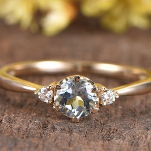 Aquamarin Verlobungsring Gelbgold Ehering Aniversary Ring 5mm Natur Aquamarin Ring blau Aquamarin Ring Jahrestag Geschenke