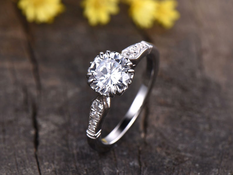 Victorian moissanite engagement ring art deco14K white gold Etsy