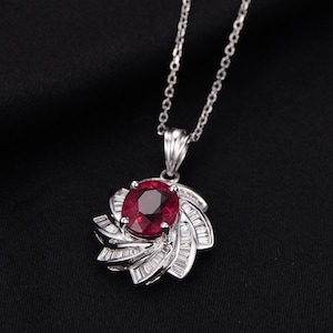 14K White gold red tourmaline necklace pendant unique Halo genuine diamond pendant necklace tourmaline jewlry birthday gifts women jewel