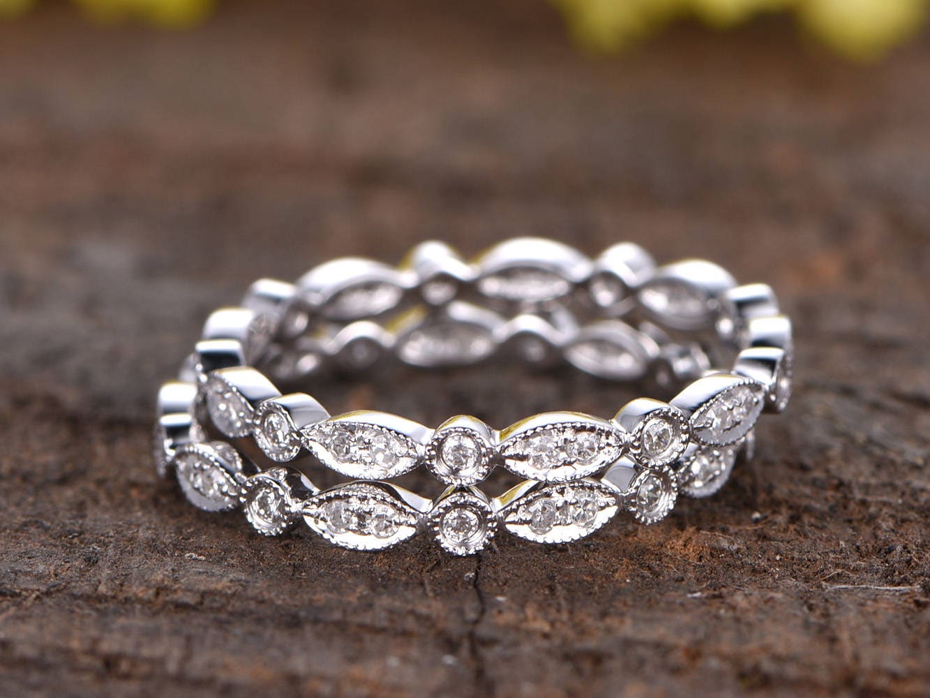 Art Deco Wedding Ring Set Diamond Wedding Band Full Eternity Etsy