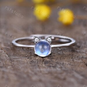 mooie kat ontwerp maansteen verlovingsring unieke solitaire vintage effen band diamant band 14K witgouden belofte ring maansteen sieraden