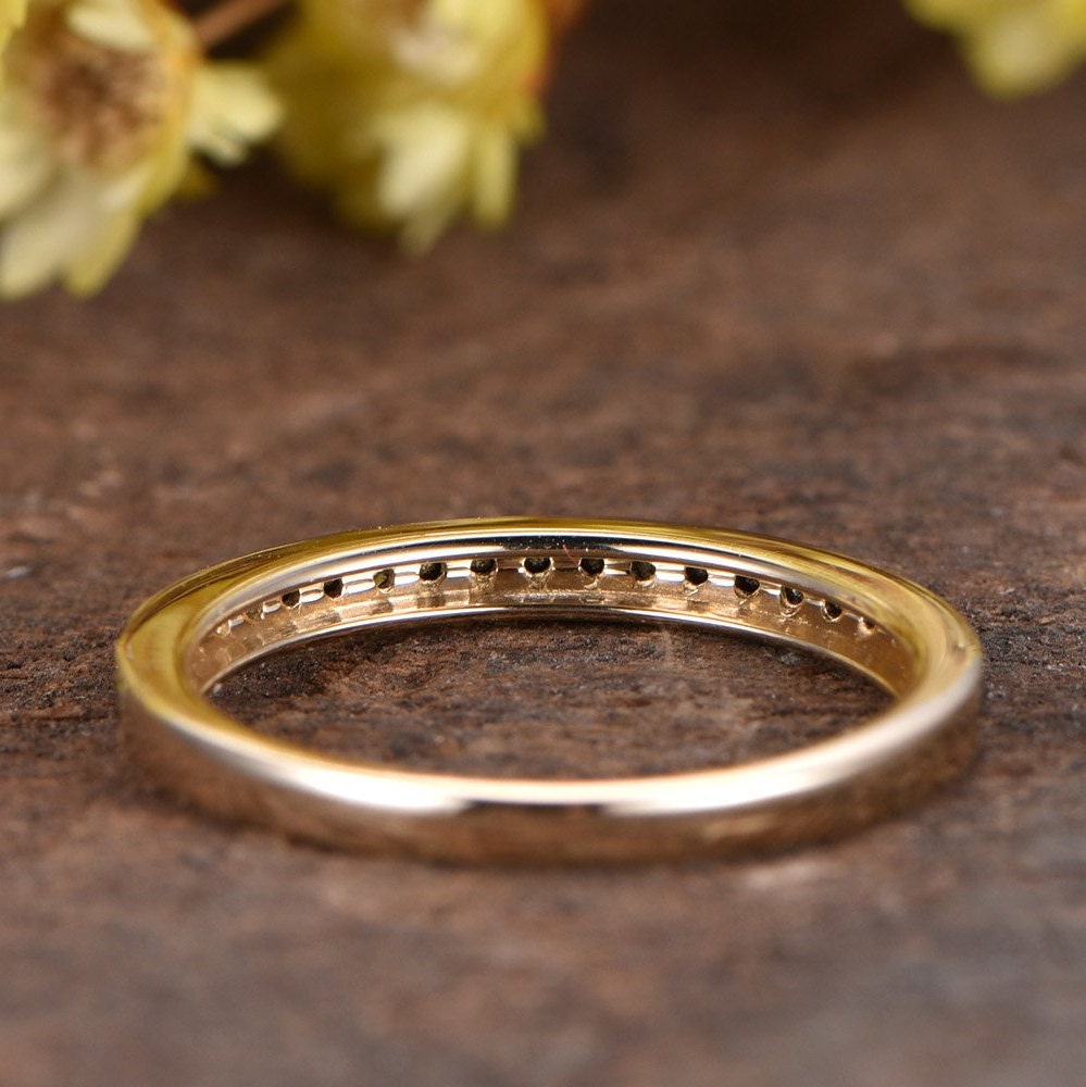Black Diamond 14K Yellow Gold Wedding Band, Half Eternity Promise Ring ...