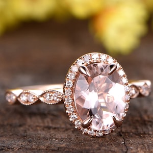 Natürlicher Morganit Verlobungsring,massives 14k Roségold Diamant Ehering,Verlobungsring,Halo Ring,Marquise Diamant Band Morganit Schmuck