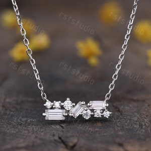 Unique Baguette Moissanite Necklace White Moissanite Necklace 925 Silver Bar Pendant Women Moissanite Necklace Gift For Her Personalized
