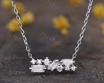 Collar con barra de moissanita baguette: colgante de plata de ley 925