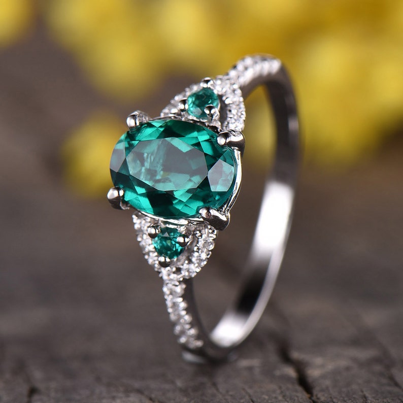 Unique Emerald Engagement Ring Vintage Emerald Ring 14K Gold - Etsy