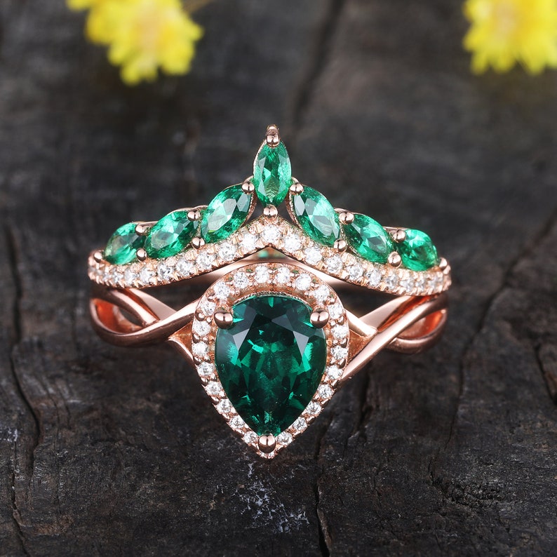 Emerald Engagement Ring emerald Ring Vintage Emerald Wedding Etsy