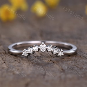 Diamond Chevron Wedding Band: 14K White Gold Art Deco Stacking Ring