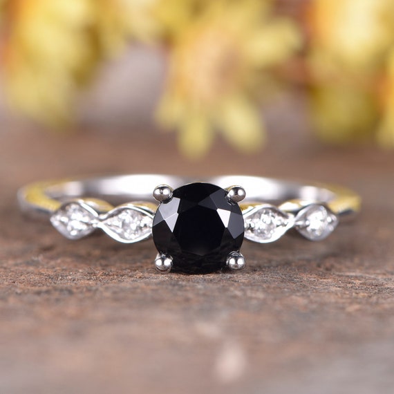 Black Spinel Engagement Ring Vintage Art Deco Wedding Band - Etsy