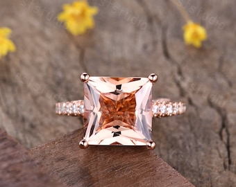 4.5 carat natural morganite engagement ring princess cut promise diamond ring vintage Morganite ring unique morganite jewelry birthday gifts