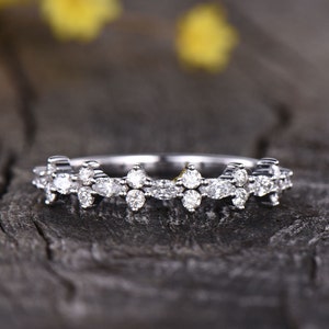 Moissanite wedding band,Antique vintage marquise wedding band,half eternity,stacking ring,14K white gold bridal jewelry,promise ring