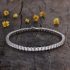 Art Deco 3mm Moissanite Engagement armband vrouwen bruiloft armband verjaardag verjaardagscadeau, eeuwigheid Moissanite armband voor haar aangepaste