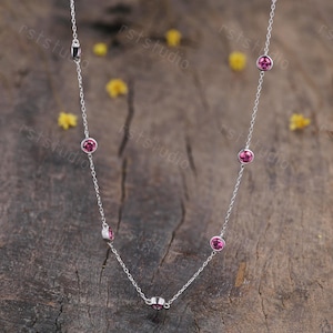Ruby Station Necklace: Sterling Silver Bezel, July Birthstone
